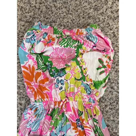 Lilly Pulitzer Multicolor Floral Strapless Maxi Womens Dress Sz SP Drawstring - Picture 2 of 5